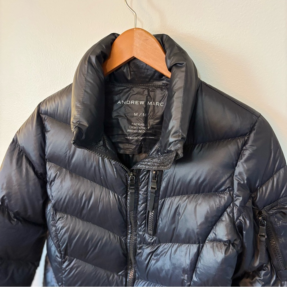 Andrew Marc Coat, Womens Medium, Black Down Puffer Jacket Quilted